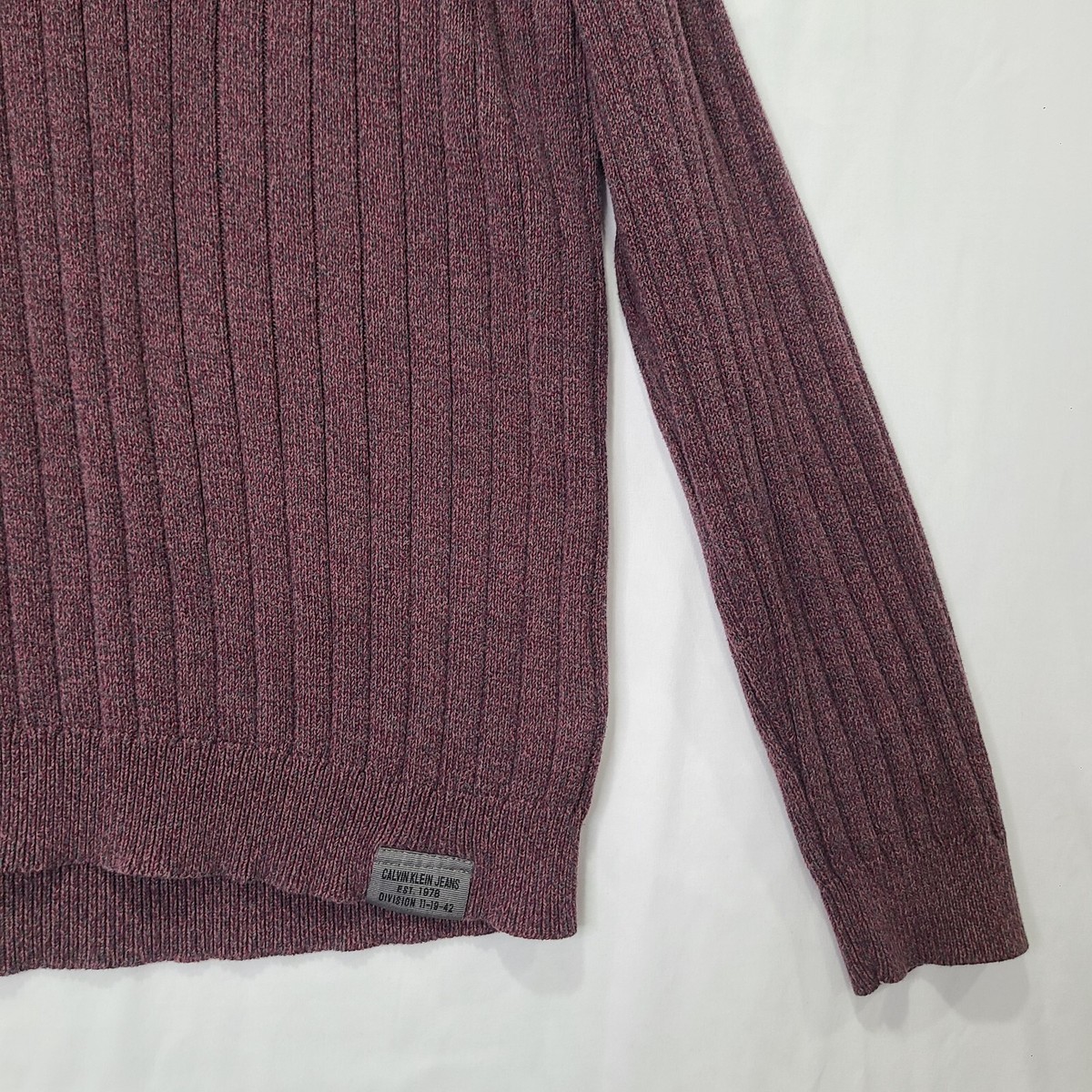 Calvin Klein Jeans Mens Sz XL Burgundy Cotton Knit Sweater Mock 