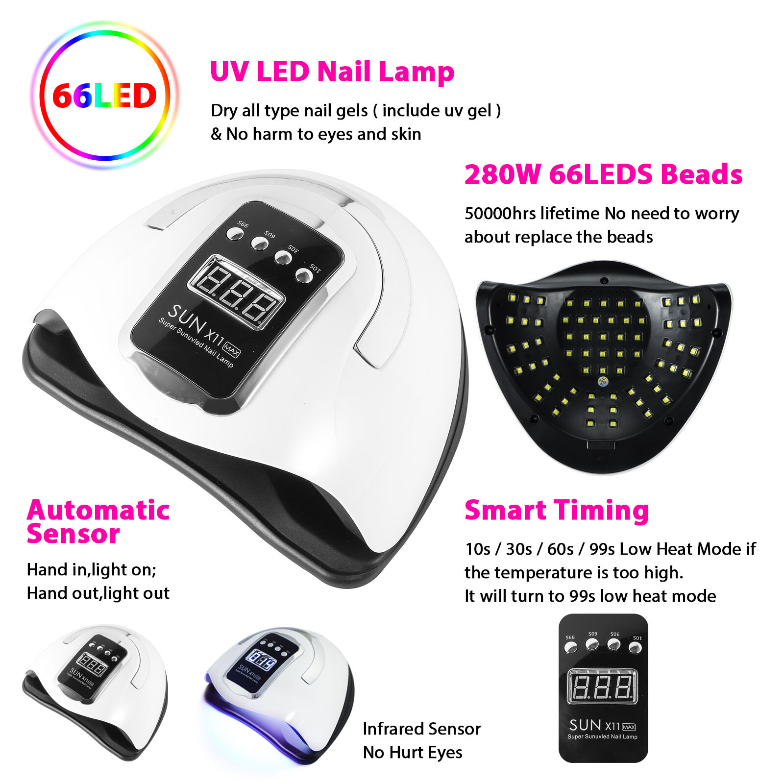 LED UV Nagel Lampe 280W Gel Lichthärtungsgerät Sensor Nageltrockner mit 4 Timer