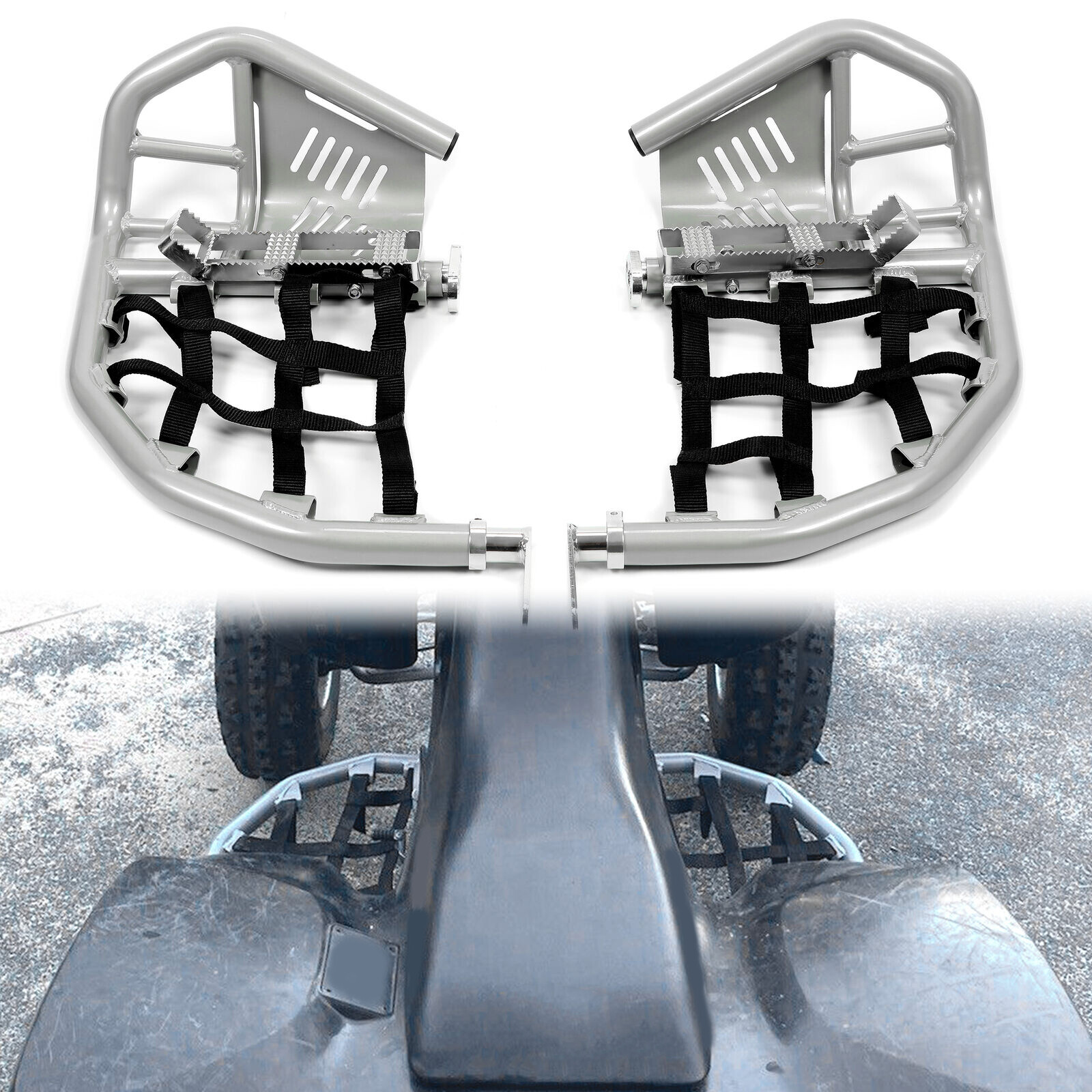 For Honda TRX 400EX 400X Nerf Bars Pro Peg Silver Bar Black Net 211 T7