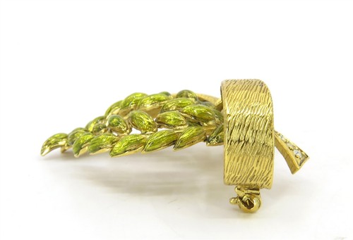Joan Rivers Brushed Gold Bow and Green Enamel Leaves Brooch Pin Vintage - Picture 3 of 9