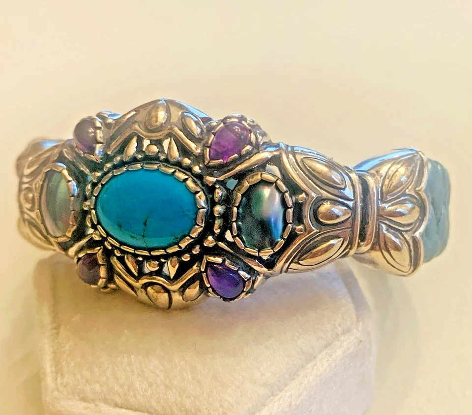 Brazalete Carolyn Pollack Turquesa Abulón Amatista Plata de Ley 925 Foto 2 de 4