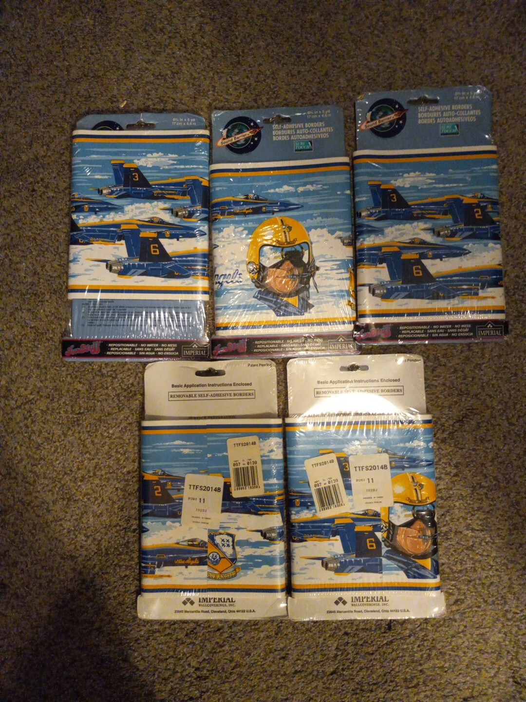 Lot Of 5!!! Vintage Blue Angels Wall Paper Boarders Sound Barrier Self Adhesive 