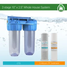 2 Stage 10" Whole House Water Clear Filter Housing Sediment CTO /RVS.WELL.BOILER