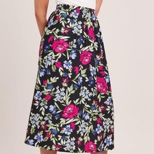 NEW Floral Plus Sz 3X Casual or Dress Elastic Waist Midi Skirt Side Pockets