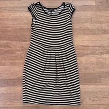 Karen Kane black tan stripe cap sleeve knee length t-shirt dress size XL b55