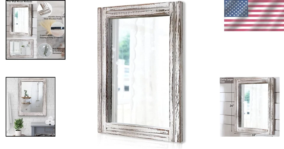 Stylish Rustic White Wood Mirror - 26"x18" for Bedroom, Living Room & Entryway - Image 2 of 4
