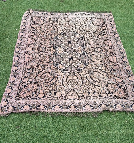 Antique French Paisley Kashmir square piano Shawl size  65x51 inches 