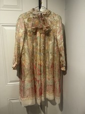 Vintage Saks Fifth Avenue Odette Barsa Colorful Floral Pussybow Dress 70s Sz S