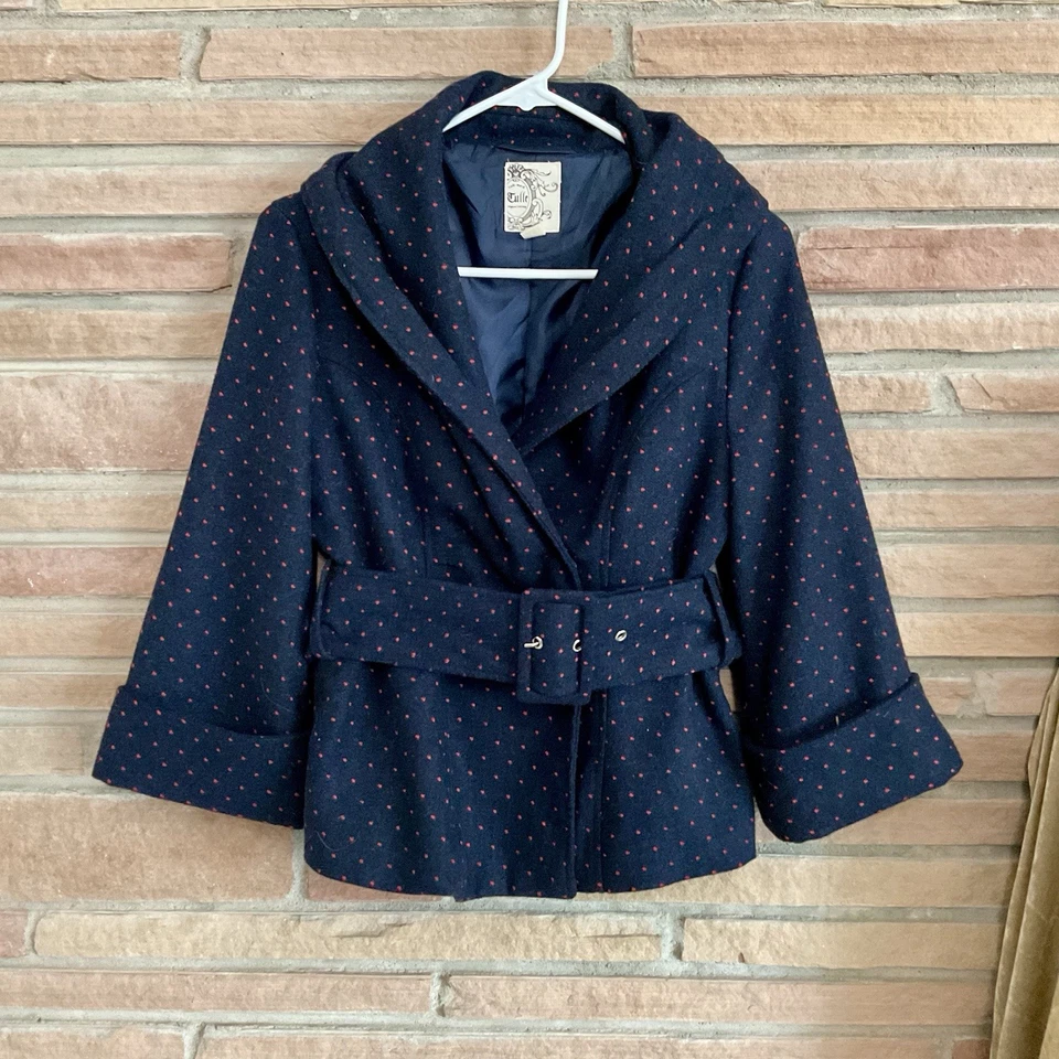 Тюль Anthropologie в горошек подпоясанный бушлат куртка шерстяная смесь маленький - Изображение 4 из 4