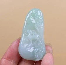 Certified Green 100% Natural A Jade Jadeite Sika deer Pendant 367215a