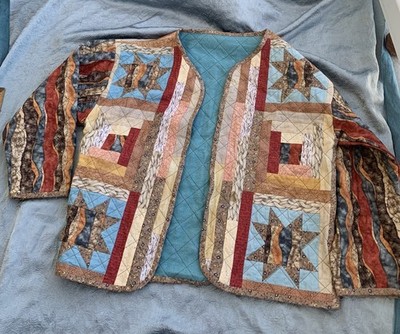 Handmade Patchwork Quilt Jacket fall colors Folk Art Quilted Coat Vintage 