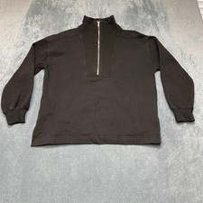 Old Navy Sweatshirt Women Medium Black Cotton Fleece Lined Quarter Zip Mock Neck