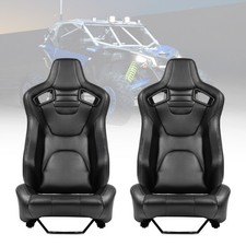 Pair Universal Bucket Racing Seats Black Stitch Black Pvc Leather Reclinable