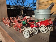 Vintage Cast Iron Coca Cola Horse Drawn Wagons With Umbrella  Cases Read 