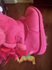 UGG Pink Bailey Bow -Girls Size 4 Fur Boots