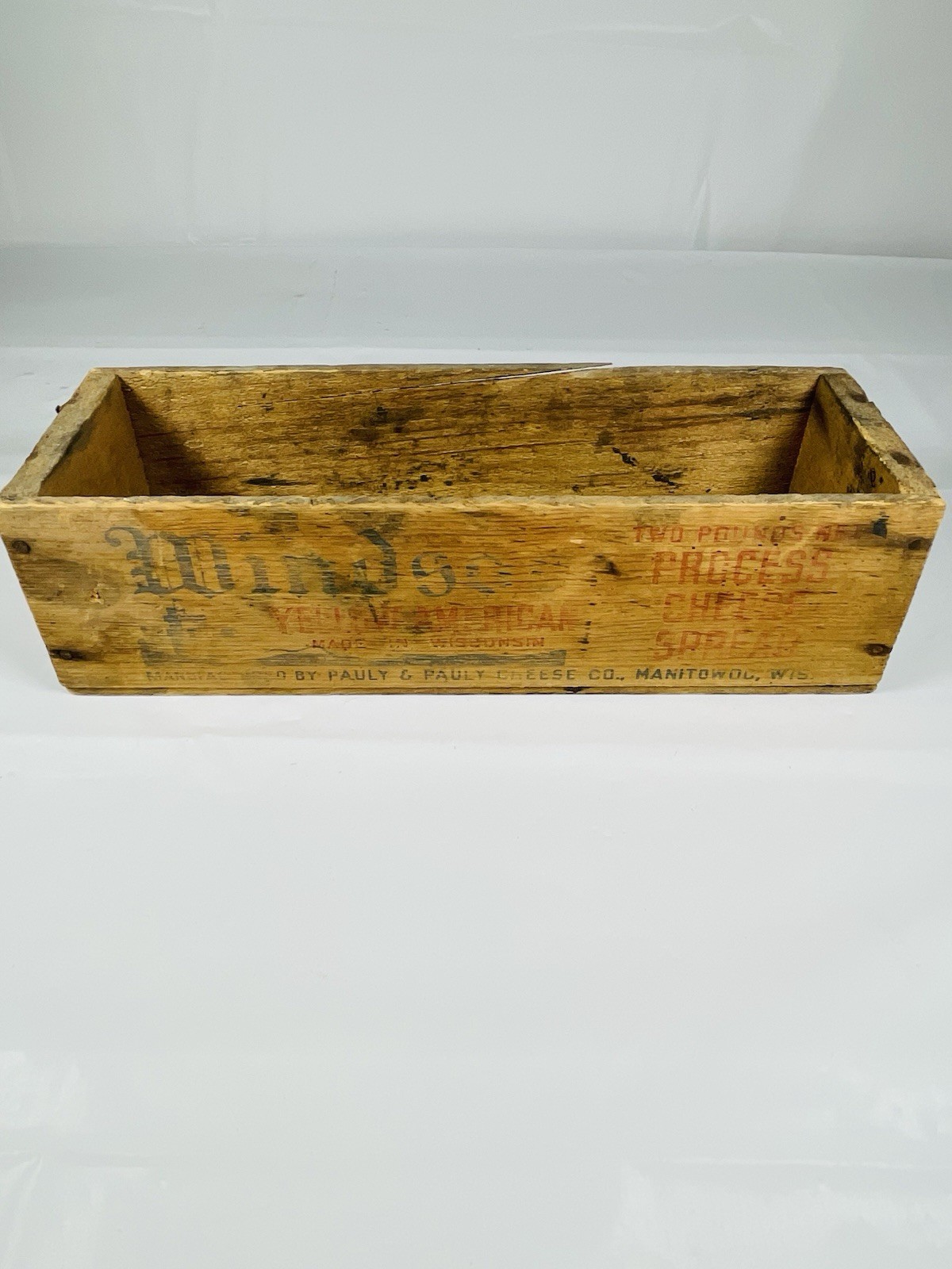 Vintage Pauly & Pauly Windsor Cheese Wooden Box — Wisconsin 2 lb