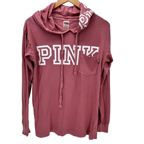 UNDERCOVER ROSA Felpa con Cappuccio Donna XS Pullover Maglia Manica Lunga Victoria's Secret Logo Dettagli