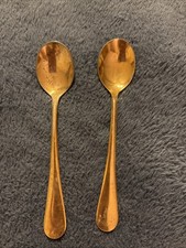 Vintage Baby Spoons Stainless Steel 2 Piece Infant Toddler Gold Color