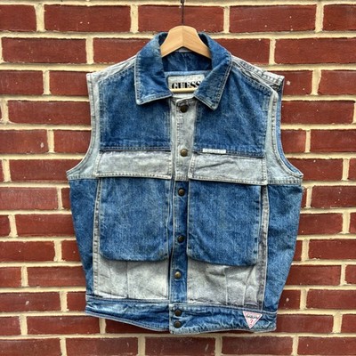 Vintage 80s 90s Guess Georges Marciano Denim Vest Men M Two Tone Blue USA