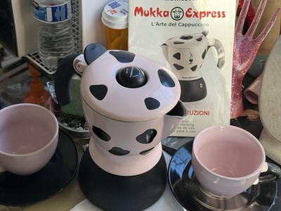 BIALETTI MUKKA EXPRESS CAPPUCCINO POT & 2 CUPS & SAUCERS