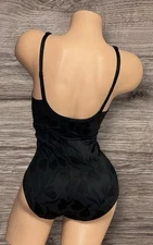 FLEXEES Black Shiny Satin Nylon Embossed  Shapewear Bodysuit Girdle 36B