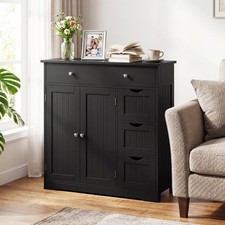 Bathroom Floor Cabinet Large Storage Cabinet with 4 Drawers Black