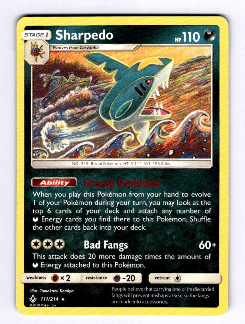 Sharpedo SM - Unbroken Bonds #111 (2019) Rare NM Pokemon