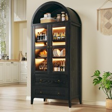 71" Tall Kitchen Pantry Cabinet, Arched Cabinet with LED Lights, Kitchen Storage