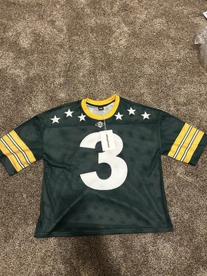 Happy AF Green Mesh Jersey Number 3 Stars Yellow Stripes Crew Neck Size M