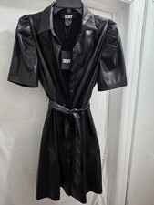 DKNY Women s Black Faux Leather Shirt Dress B...