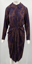 Miss O by Oscar De La Renta Blue/Brown Animal Print Gathered A-Line Dress sz 8
