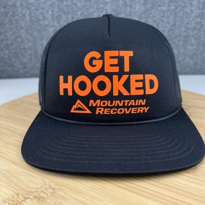 Get Hooked Mountain Recovery Trucker Hat Cap Snapback Black Ski Town All Stars