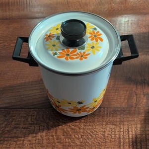 Vintage Ekco Country Garden Porcelain Clad Cookware 5qt Steamer Boiler Pot Italy