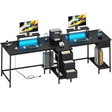 93 Inch 2 Person Desk with Power Outlet & LED Light, Extra Long Double