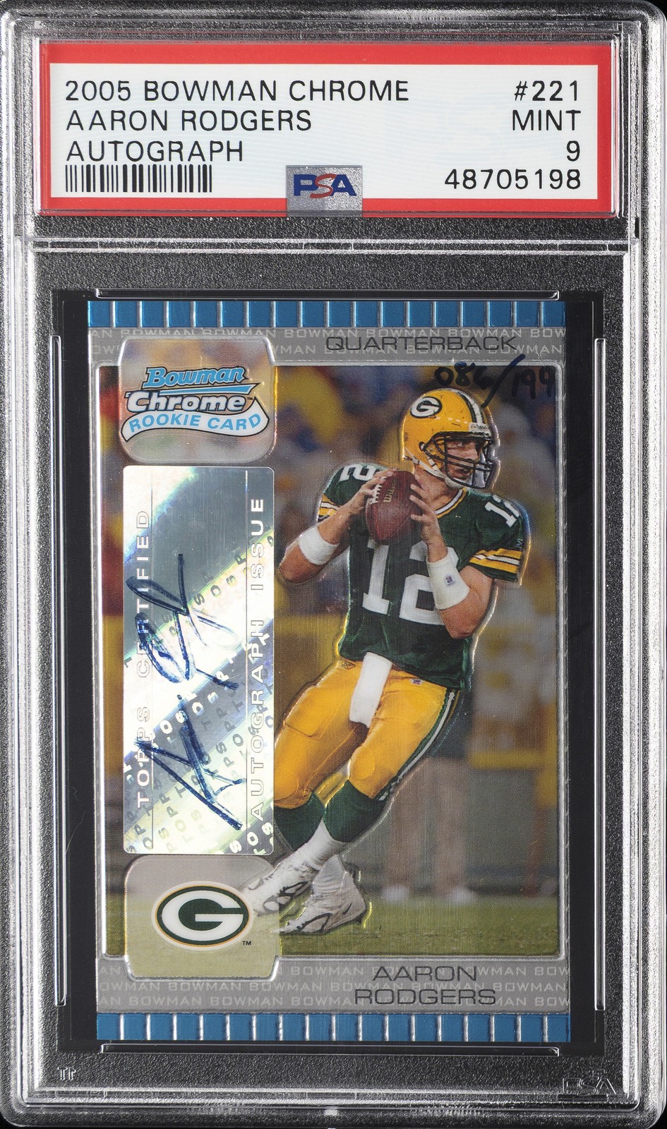 2005 BOWMAN CHROME AUTO #221 AARON RODGERS ROOKIE RC #/199 PSA 9 view 1
