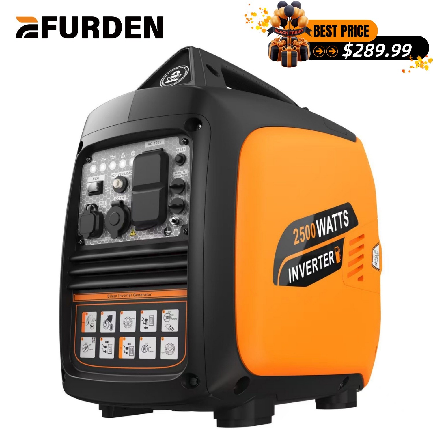 Efurden 2500 watt Gas generator Inverter, Portable Generator Quiet 120V Parallel