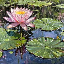ACEO Art Card Pink Lotus flower in Giverny