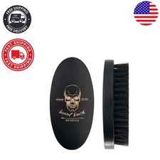 Durable Black Boar Bristle Beard Brush for Thick Beards Compact Skull Design