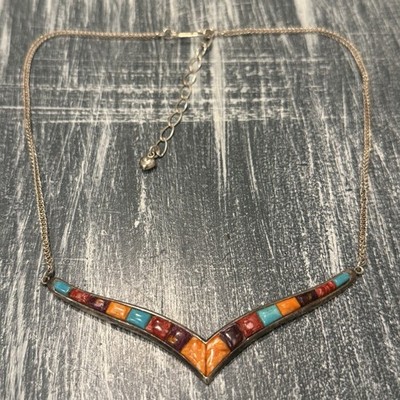 DTR Jay King Multi Stone V-shaped Necklace Sterling 925