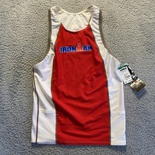 Ironman Triathlon Multi Sports Men Med. Nylon Blend Tank Top Red/White NWT