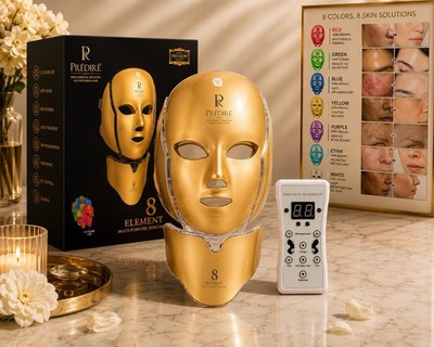 Predire Paris 8 Element Gold LED Face & Neck Mask Set, Anti-Aging Brightening