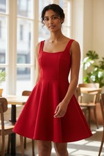 Lulus Women's Red Solid Square Neck Sleeveless Fit & Flare Short Dress XS