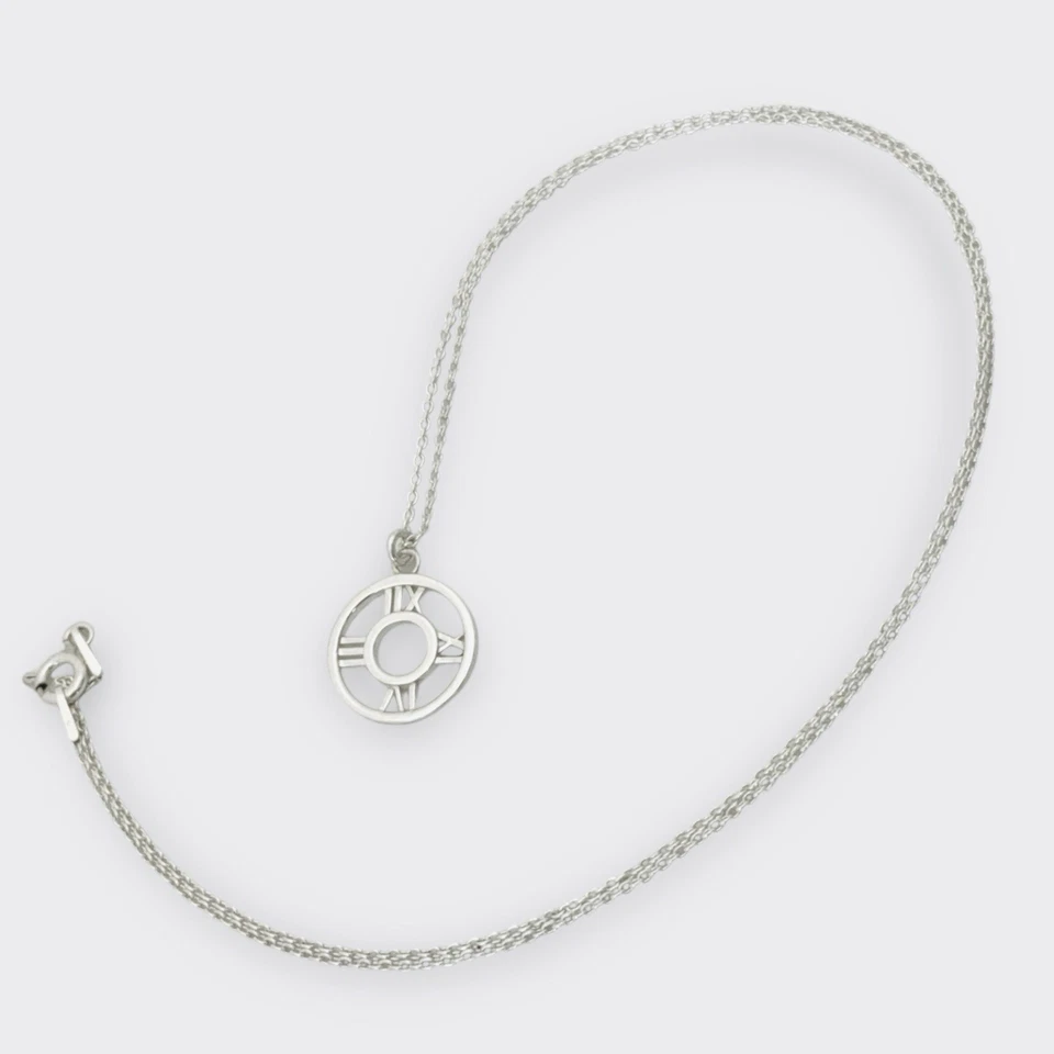 Authentic Tiffany & Co Atlas Pendant- Roman Numeral Circle- With Silver Chain - Image 3 of 4