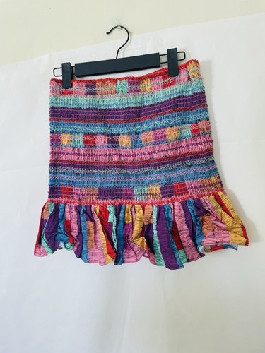 FARM RIO MULTICOLOR EMBROIDERED STRIPES MINI SKIRT XS - Picture 4 of 8