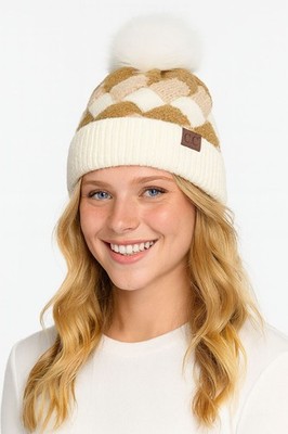 C.C Exclusive Soft Warm Chunky Weaved Pattern Pom Beanie Winter Hat