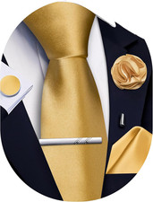 Solid Color Ties for Men Silk Satin Necktie and Pocket Square Cufflinks Tie Clip