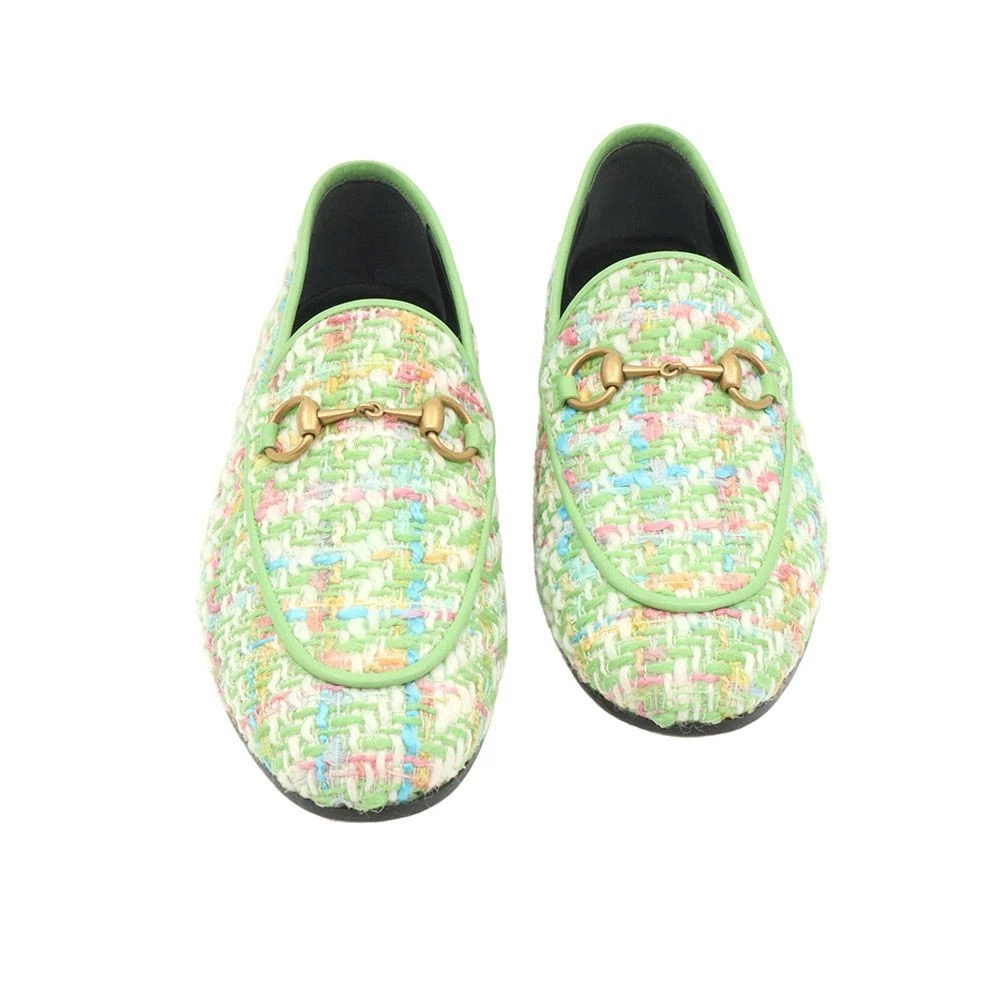 Mocassini donna Gucci multi tweed pelle verde oro Horsebit Jordan 36 431467