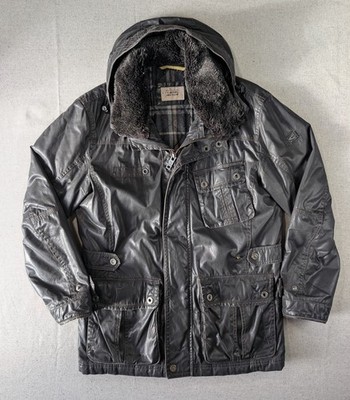 Camel Active Vintage Parka Jacke - Barbour Style Oiled - Pelzkragen - Größe 5