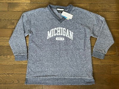 Michigan Wolverines Wooly Threads Womens Campus Heathered Navy Sweatshirt LARGE