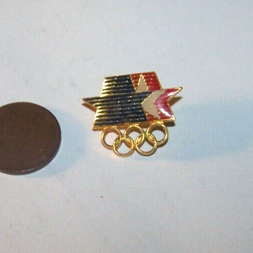 1984 Olympics USA Stars Rings Enamel Pin Souvenir 3/4 Inch